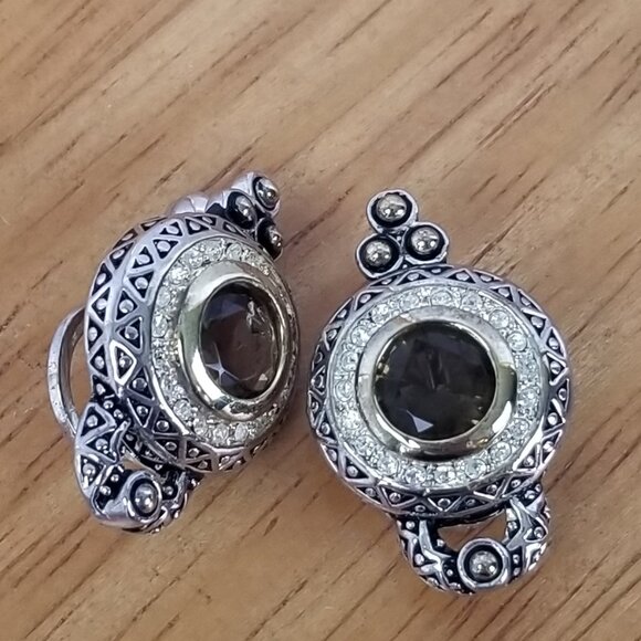 Antiqued Silver and Brown Clip Post Earrings Rhinestones Premier Designs Granny - Picture 9 of 9